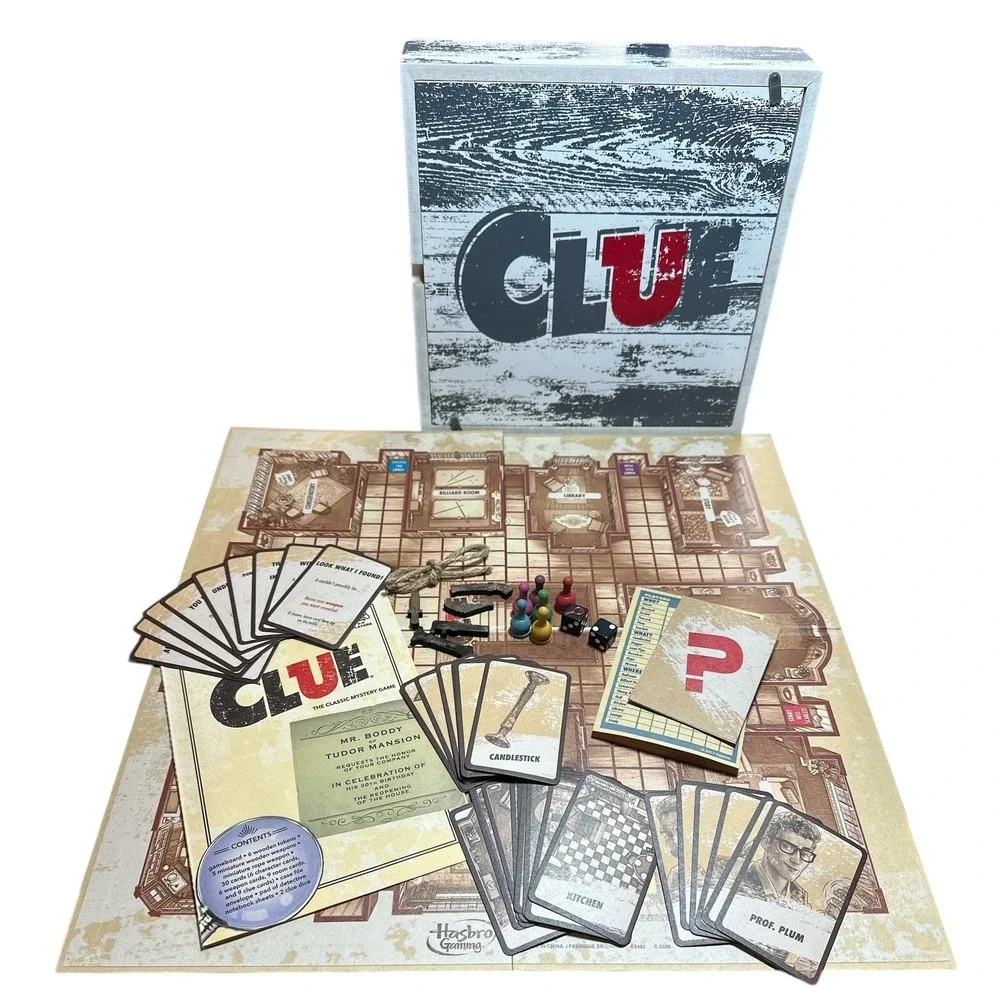 2017 Clue The Classic Mystery Game in Rustic Wooden Box COMPLETE‎ Hasbro Gaming